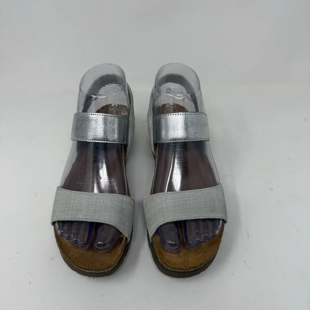 NAOT Platform Wedge Sandals Silver Metallic Strappy Slingback Womens 36 L5